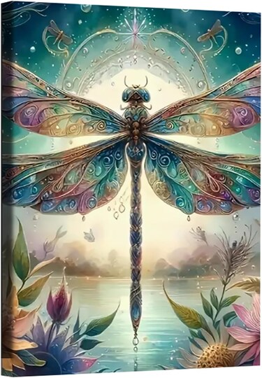 Dragonfly 5D Diamond Art Kits for Adults – Full Round Drill DIY Diamond Painting for Beginners, Gem Art Wall Decor, 12x16 Inch